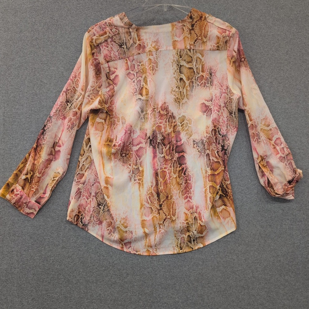 Calvin Klein Womens Snake Print Button Up Shirt Blouse Top XL Pink Orange - Picture 1 of 4